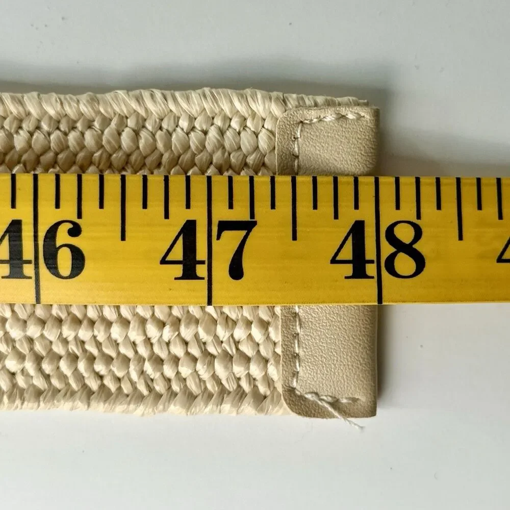 Straw Stretch Woven Belt Womens Natural -Rattan Buckle 48
